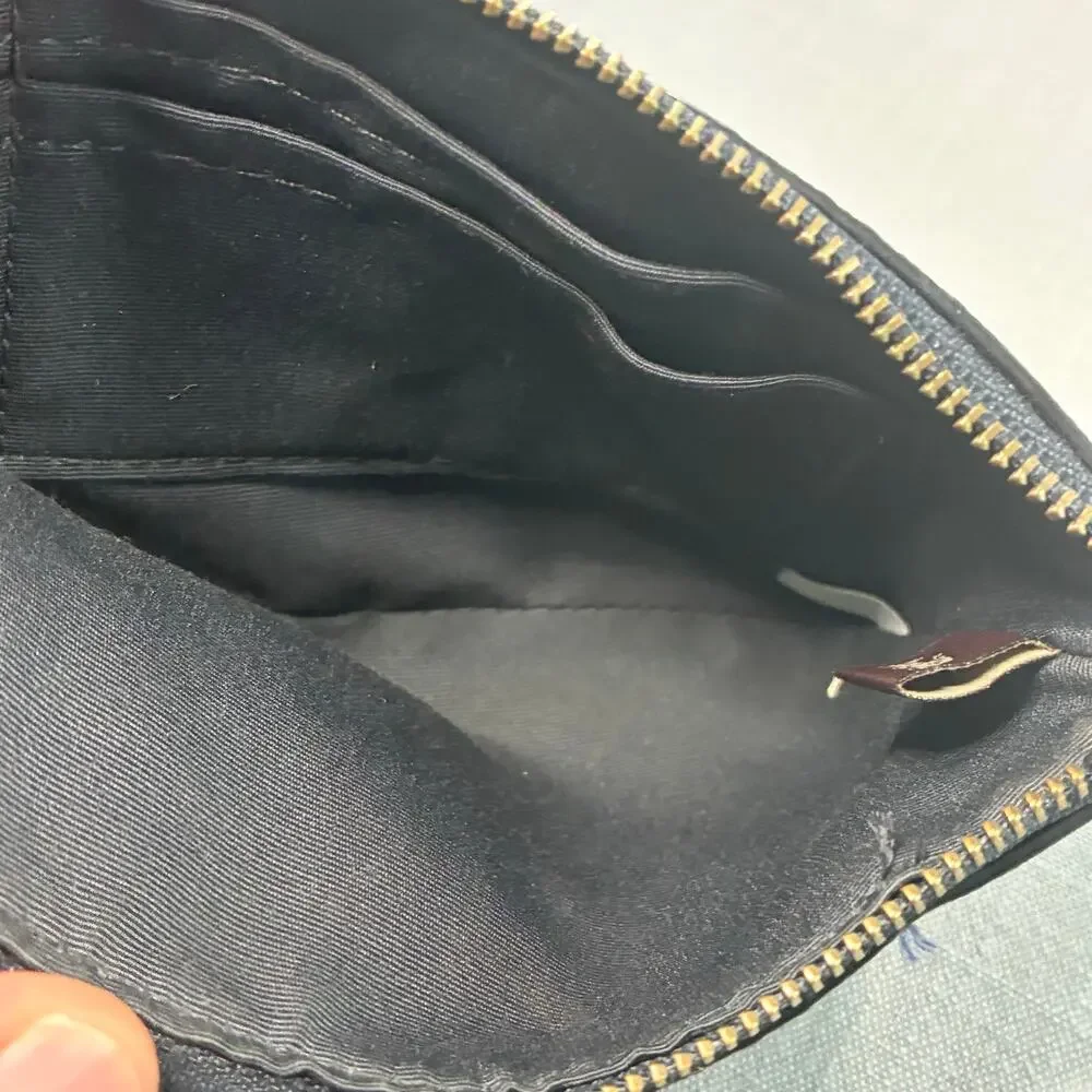 Coach Metallic Signature Embossed Leather Wristlet Black Gunmetal Zip Pouch